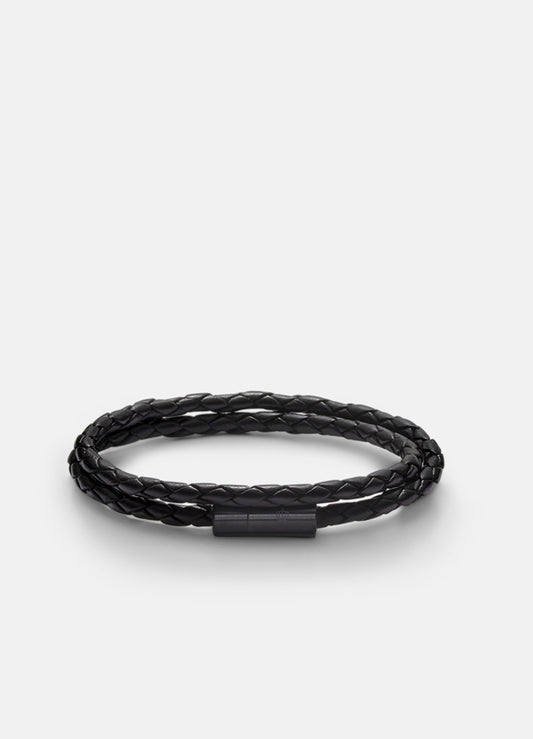Leather Bracelet Thin - Titan Black/Black
